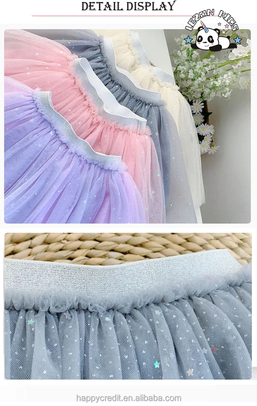 LEZONKIDS - OEM Customizable Girls' Spring Summer Three-Layer Tutu Dress Breathable Chiffon Mesh Star Skirt Parties Dance Little Girl Dress